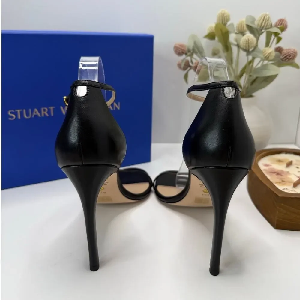 Stuart Weitzman Nudistsong Leather Ankle Strap Sandal Black Women's 11.5B
